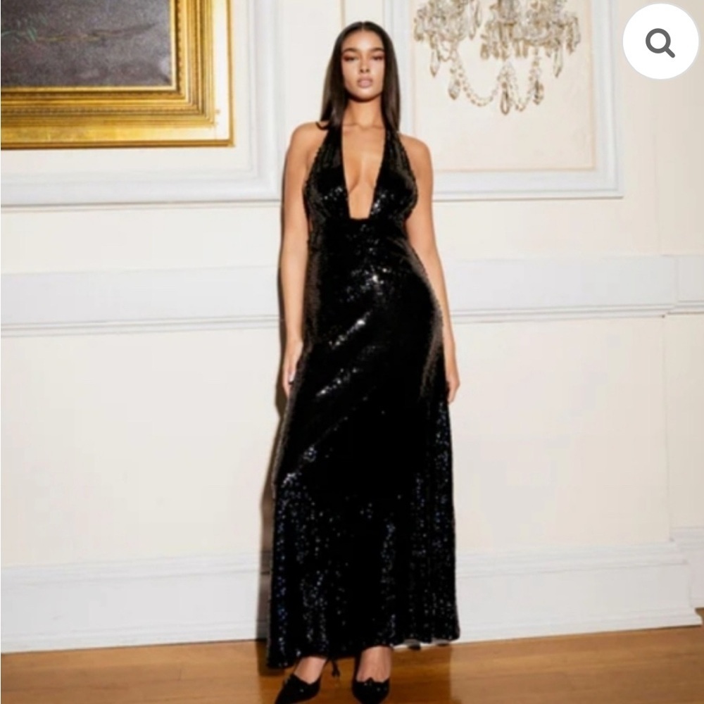 WeWoreWhat Black Halter Sequin Maxi Dress